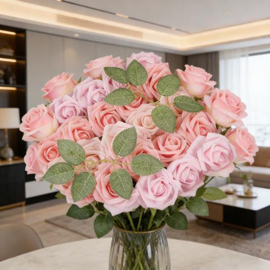 25 Pcs Artificial Rose Flower with Long Stem Real Touch Faux Silk Rose Bouquet for Wedding Party Table Centerpieces Festival Decoration