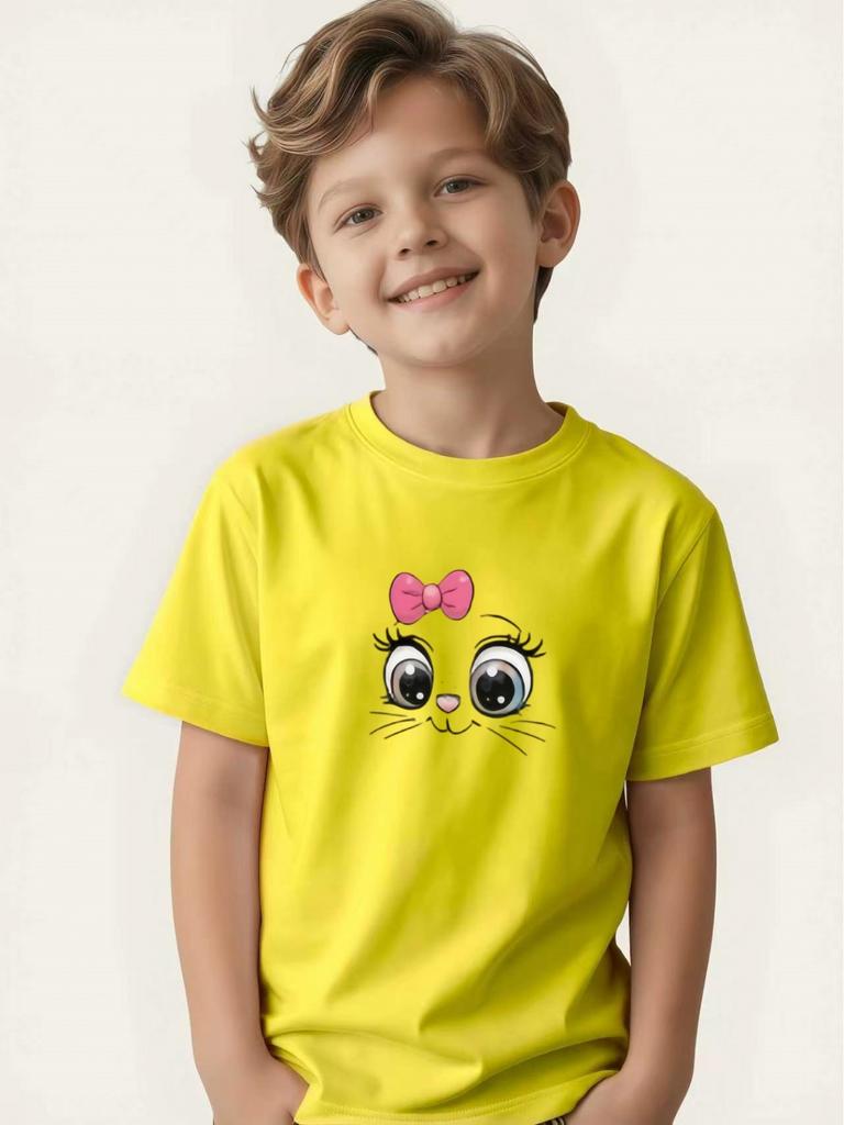Soft Cute Big-eyed Cat Boy T-shirt Summer Short-sleeved Children's Trendy Cool Cute Versatile Top