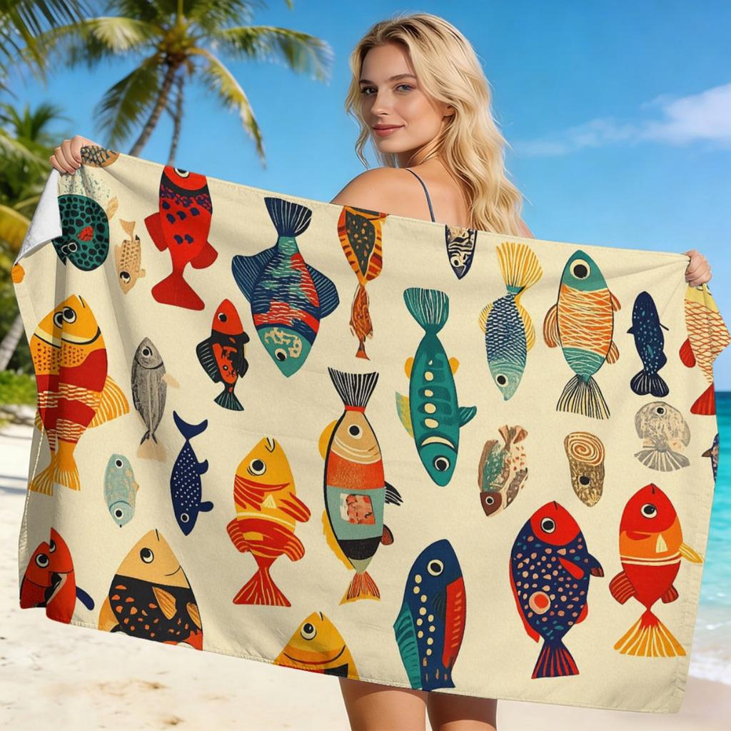 Asciugamano Pesci Colorati Unisex Leggero Assorbente per Piscina Spiaggia Surf Subacquea Yoga Campeggio Essenziale Estivo Regalo