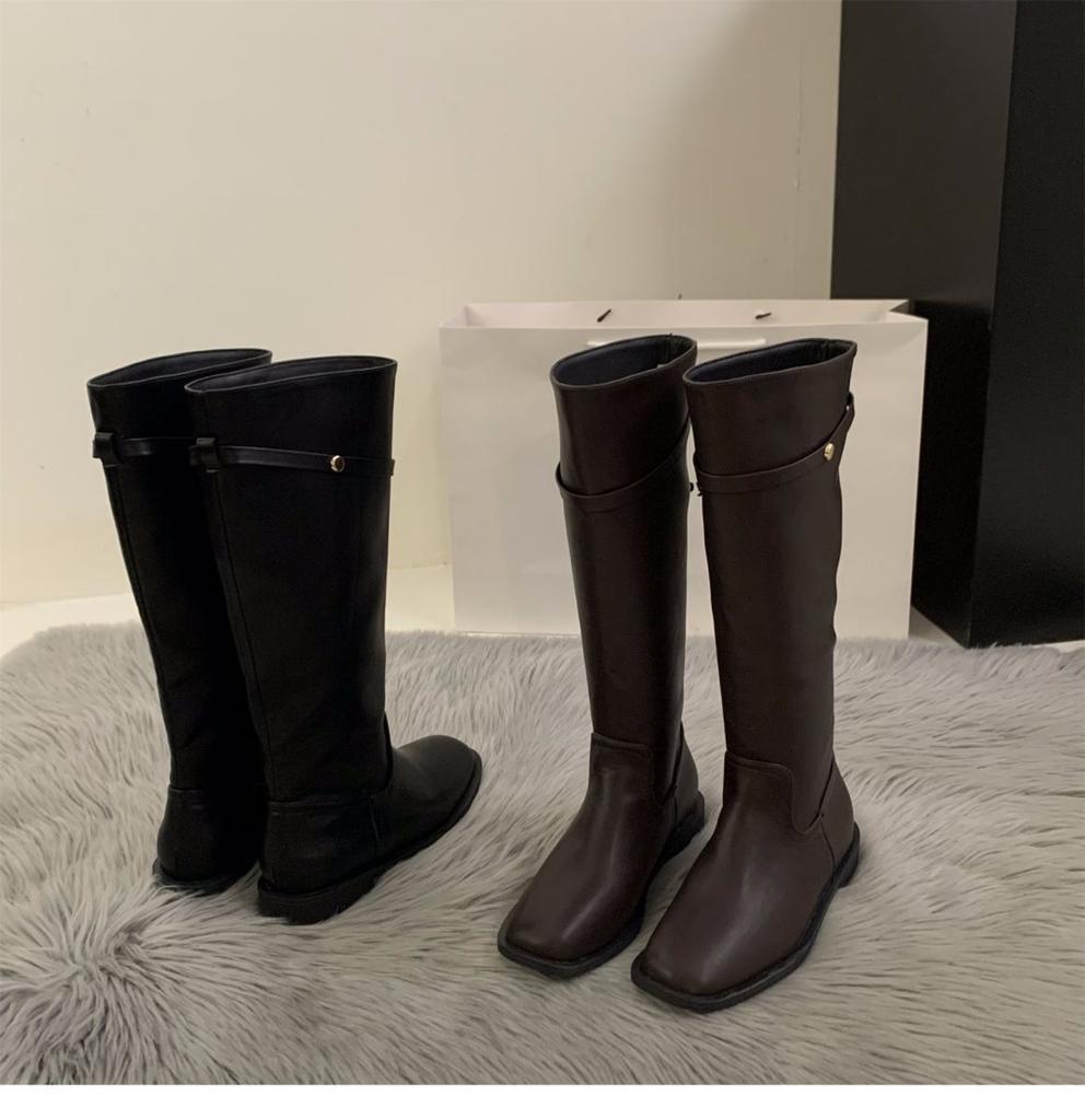 Thick Heel Korean Version Straight Boots Women's Shoes 2025 New Autumn and Winter Black Locomotive Boots Medium Tube Knight Boots