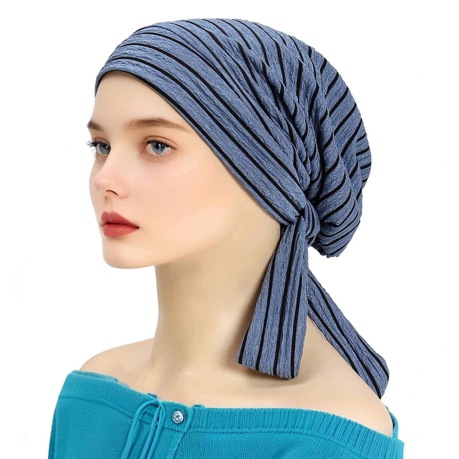 

Breathable Headscarf Hat Stylish Flower Pattern Turban Comfortable Head Covering for Stylish Accessorizing синий