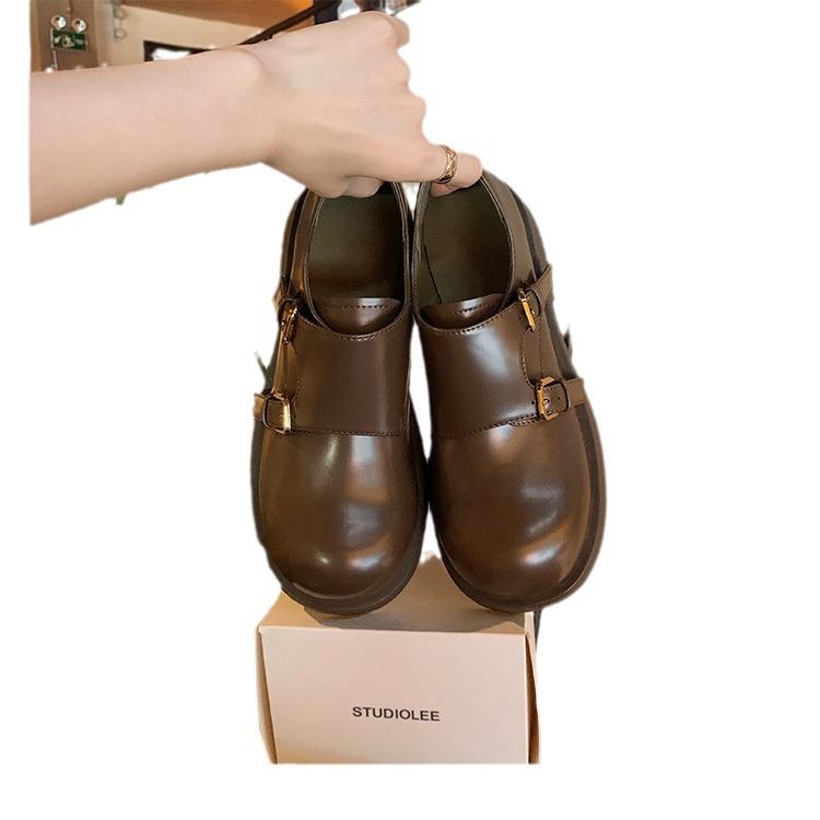 Fashion All-Match Low Heels Shoes Woman Flats Slip-on British Style Round Toe Dress Slip On Nurse Retro Preppy Rome Rubber Fabric