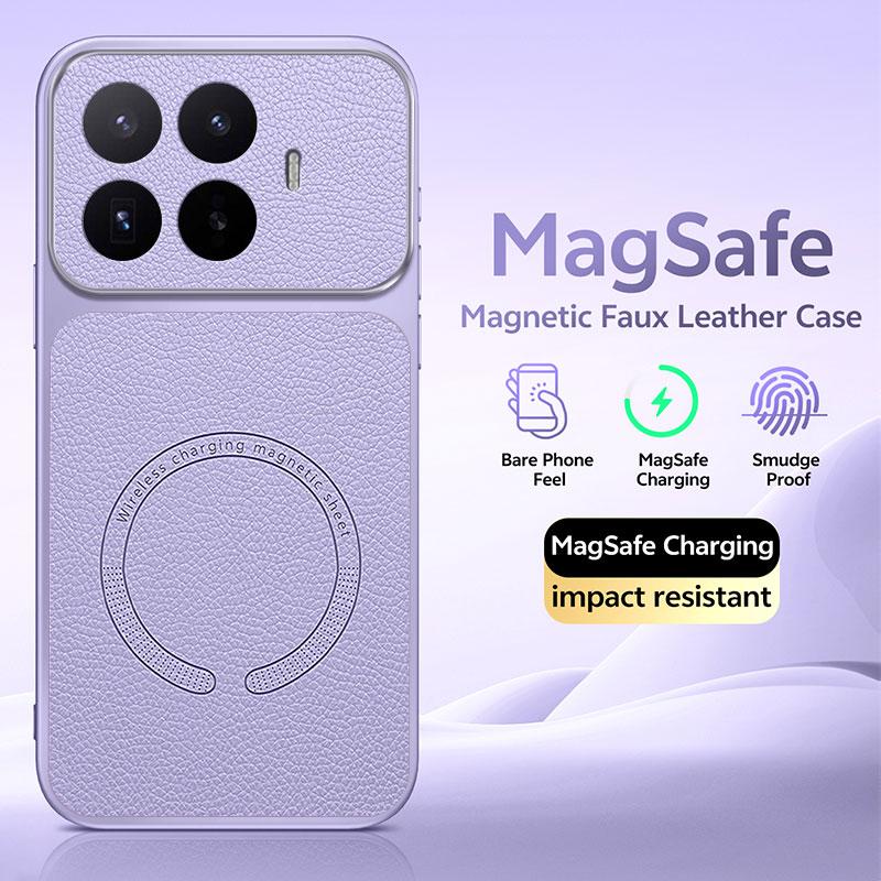 PU Leather Magnetic Wireless Charging Case For Magsafe Xiaomi Poco C75 C85X C81 M7 Plus M8 X8 X7 F5 F6 F7 F8 F9 Pro Max Ultra