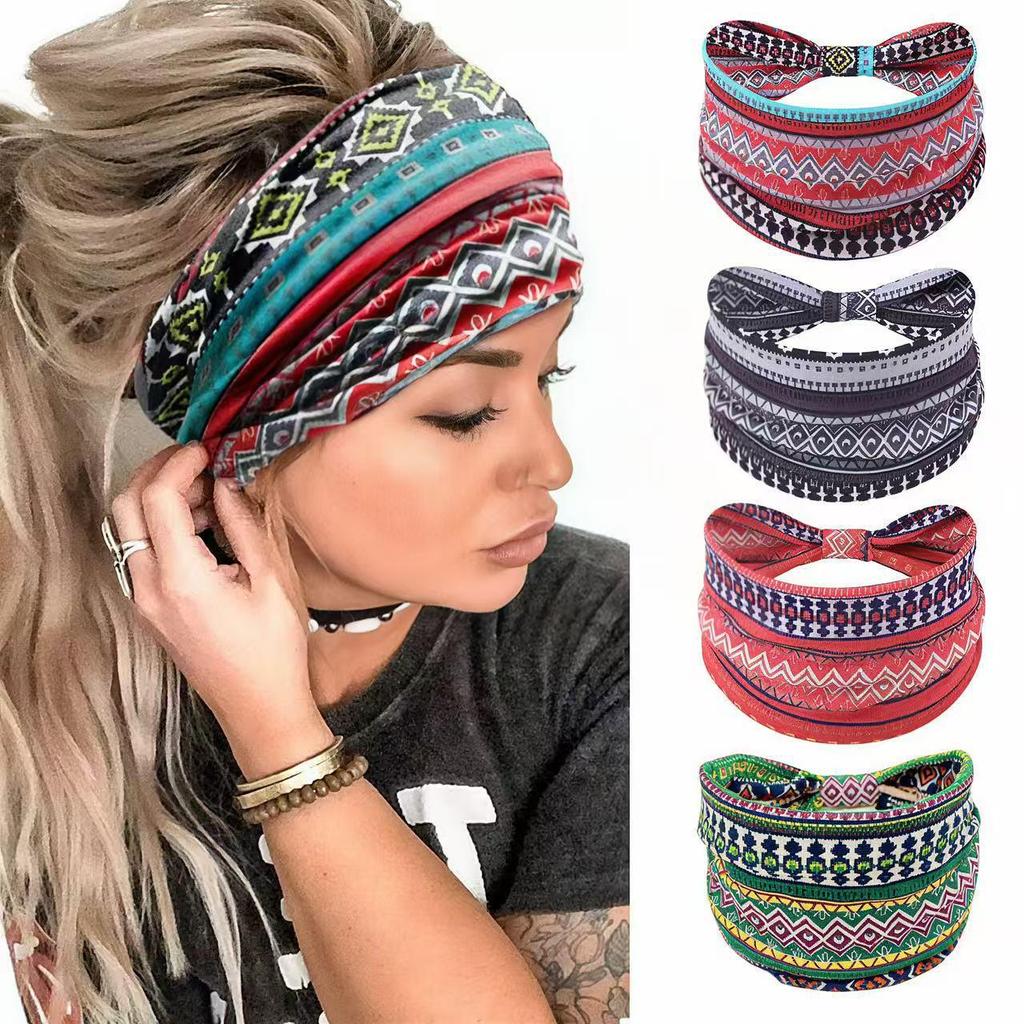 Bohemian Women's Stretchy Wide-Brim Headscarf for Yoga, African Print Headband