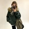 fur collar jacket cotton clothes men's and women's loose American tooling winter new plush warm short cotton coat