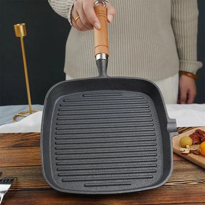 Gusseisen Steakpfanne, Unbeschichtet Und Antihaftbeschichtet, Haushalts-Rillen 24cm Spezielle Pfanne Zum Braten Von Rindersteak, Pfanne Mit Flachem Boden