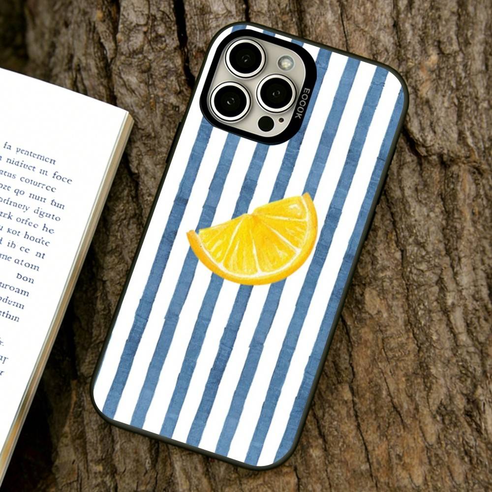 Lemon Cool Stripe Pattern Phone Case For iPhone 17,16,15,14,13,12,11 Plus,Pro Max,XS,Colored Silver Plated Inside Cover