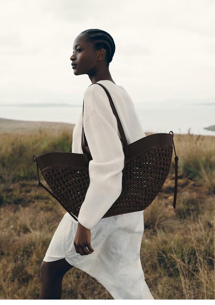 Borsa a Mano Polne Intrecciata in Vera Pelle: Borsa a Spalla alla Moda, di Grande Capacità, in Pelle di Mucca per Uso Casual o da Spiaggia
