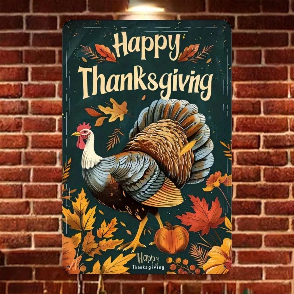 Metal Wall Art Thanksgiving Turkey Poster, 8x12 Inch Durable Iron Fall Bar Decoration