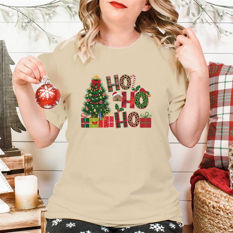New Christmas Tree HO HO HO Print T Shirt Women Funny  Merry Christmas Tops Tees Female Short Sleeve Crew Neck Women Xmas Tshirt