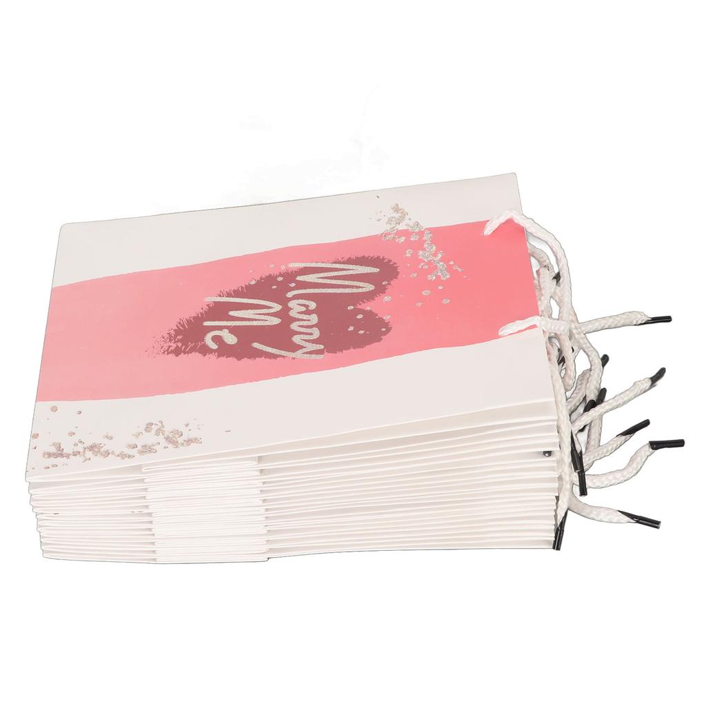 12Pcs Gift Bags Marry Me Heart Pattern Rose Gold Letters Soft Handle Reusable Party Bags for Wedding Engagement