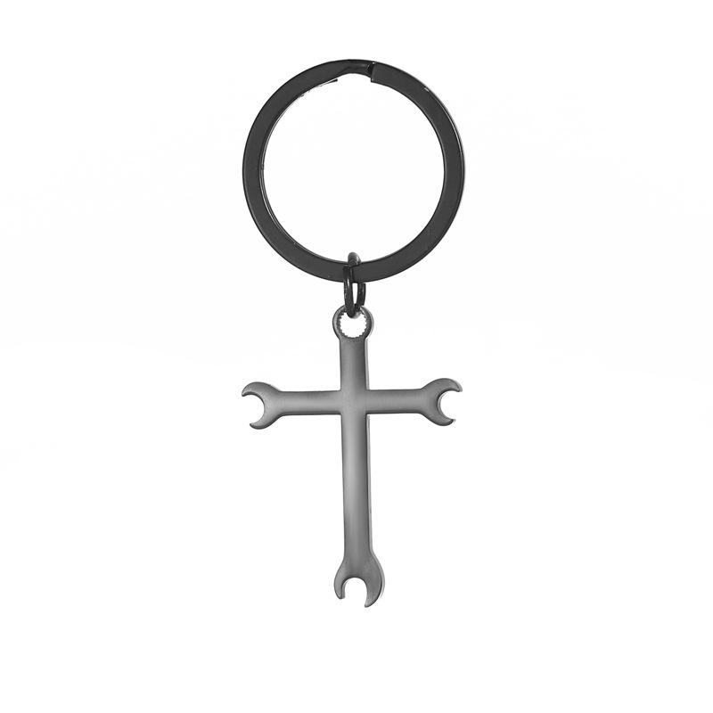Punk Wrench Cross Stainless Steel Keychain Vintage Tool Design Fashion Pendant Practical Gift for Boyfriend Dad