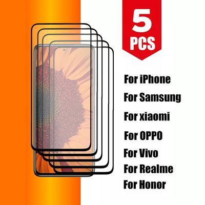5 paczek/partia ochronne szkło ochronne na ekran do Samsung Xiaomi Redmi iPhone Poco OPPO Realme Vivo Honor pełna pokrywa klej szkło hartowane Flim