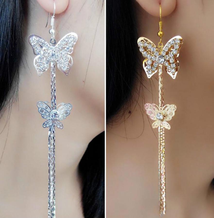 Women Butterfly Wedding Party Drop Long Tassels Hook Linear Earrings