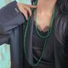 Retro Natural Vitreous Body Zhengyang Green Chalcedony Gradual Change Size Green Agate Sweater Chain Necklace Niche