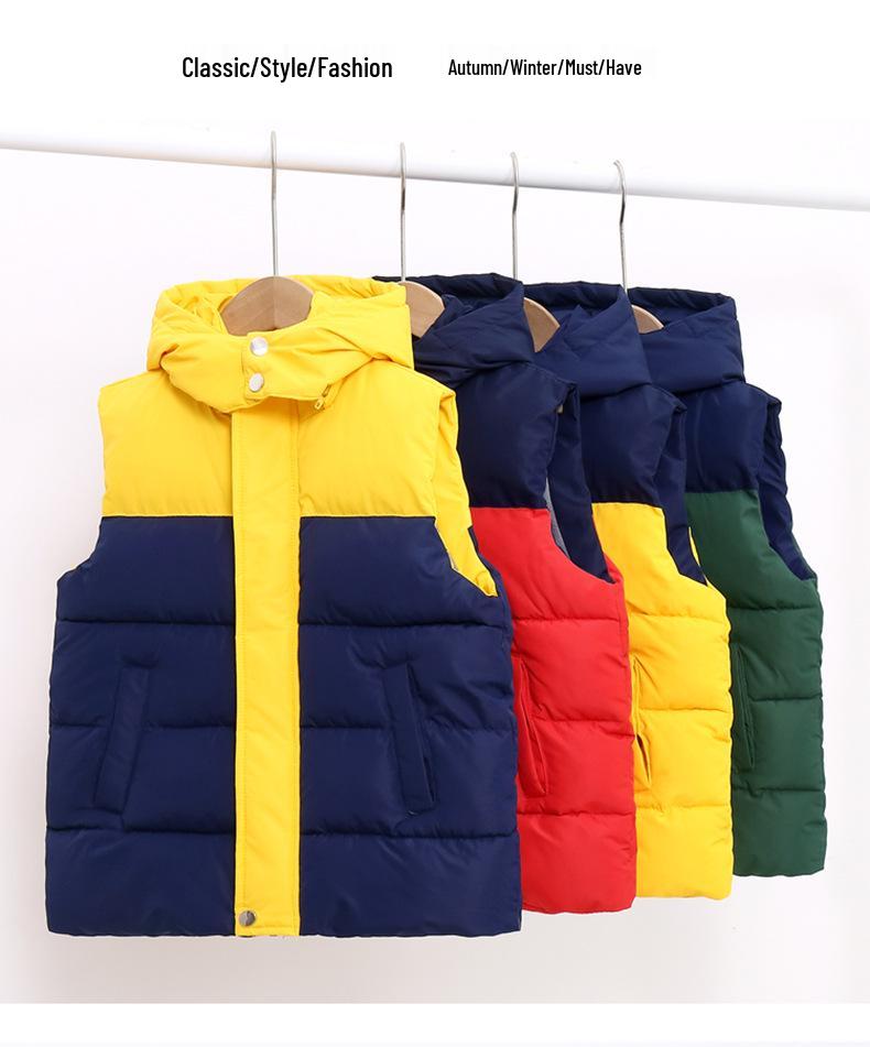 Autumn/Winter College Style Children's Fleece-Lined Down Vest: Warm and Thick for Boys and Girls.