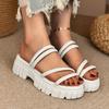 Fashion Summer Women Slippers Round Toe Slip-On Leather Comfortable Shoes Fashion Platform Sandals Roman Style Slippers Slides Women