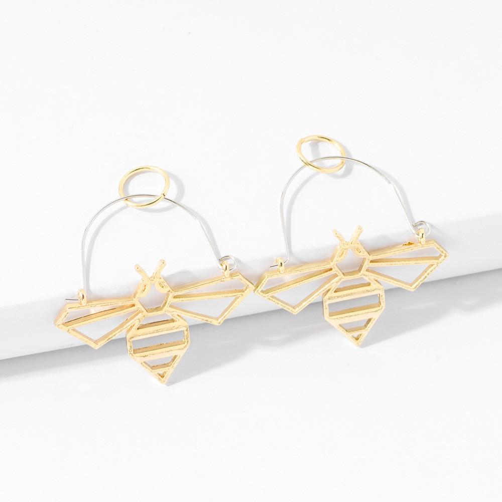 Bee Dangle Fashionable Earrings Alloy Hollow Hoop Set Women For