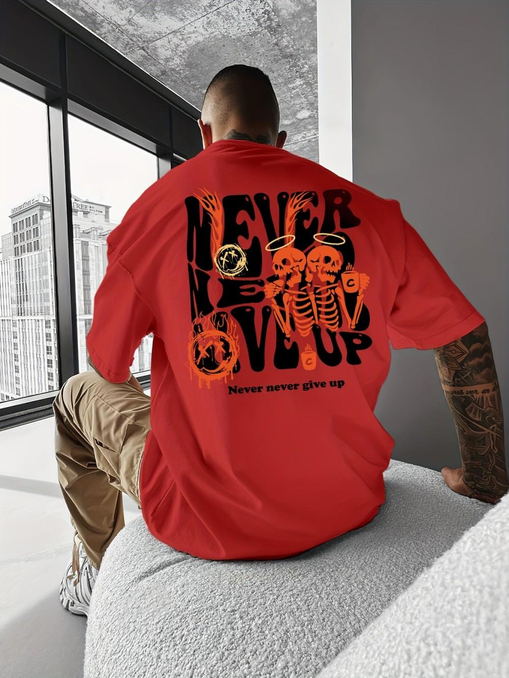 Mens Fashion Summer New Creative Skull Letter Printed Comfortable and Breathable Round Neck Tshirt Outdoor Street Top S