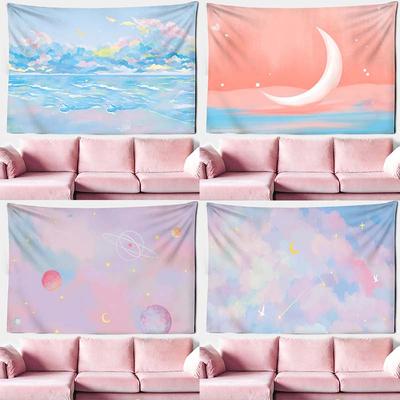 Pink Cloud Moon Starry Sky Hanging Cloth Office Living Room Tapestry Home Wall Decoration Tapestry