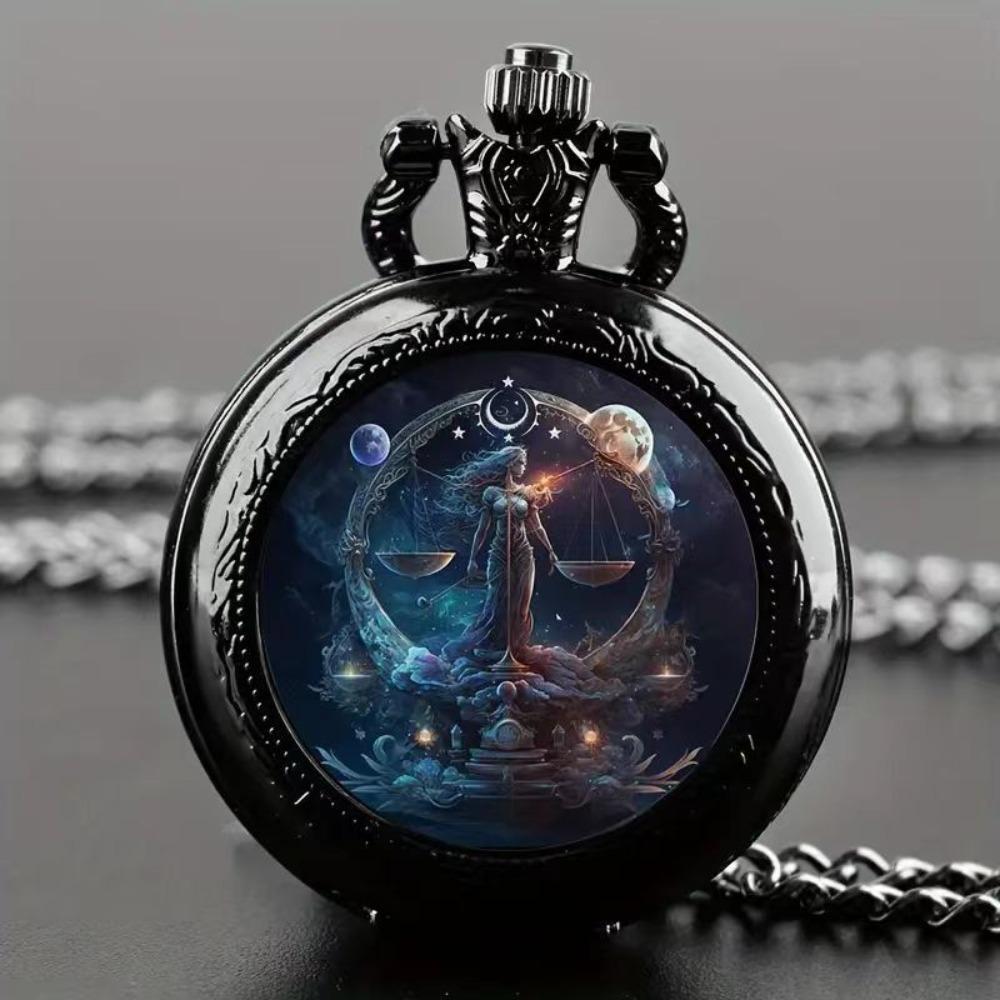 Color Pattern Medium Pocket Watch Retro Flip Decorative Necklace Watch Personality Trend Male and Female Students Quartz Watch