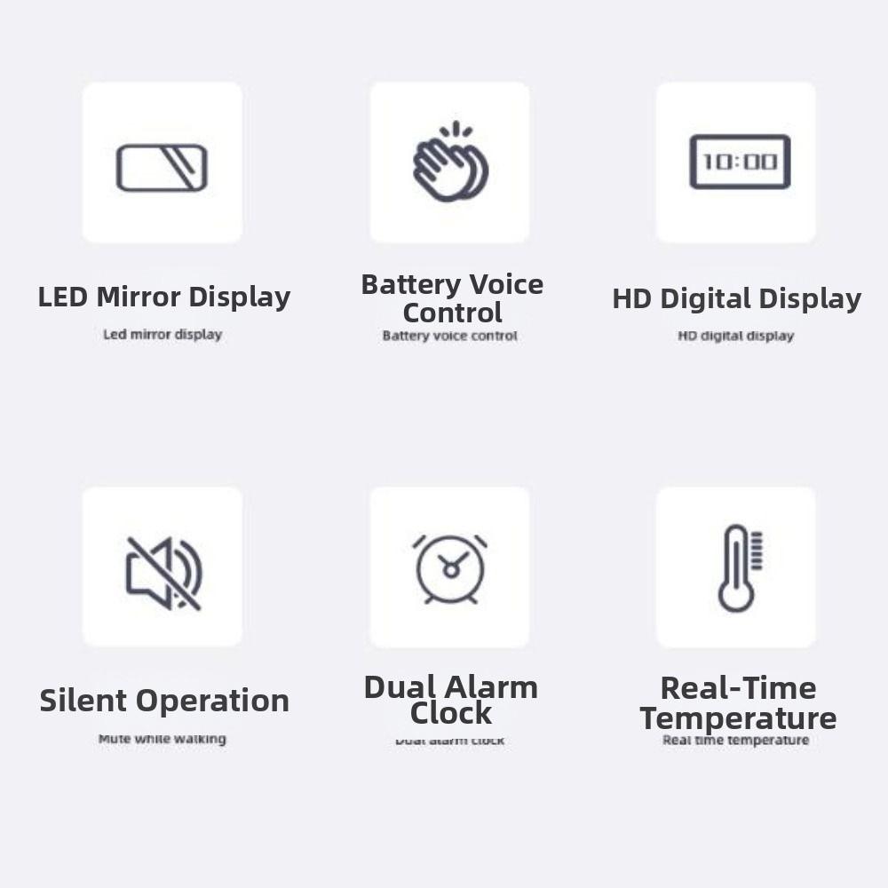 Temperature Display Electronic Table Clock Luminous Mirror LED Digital Clock  Office