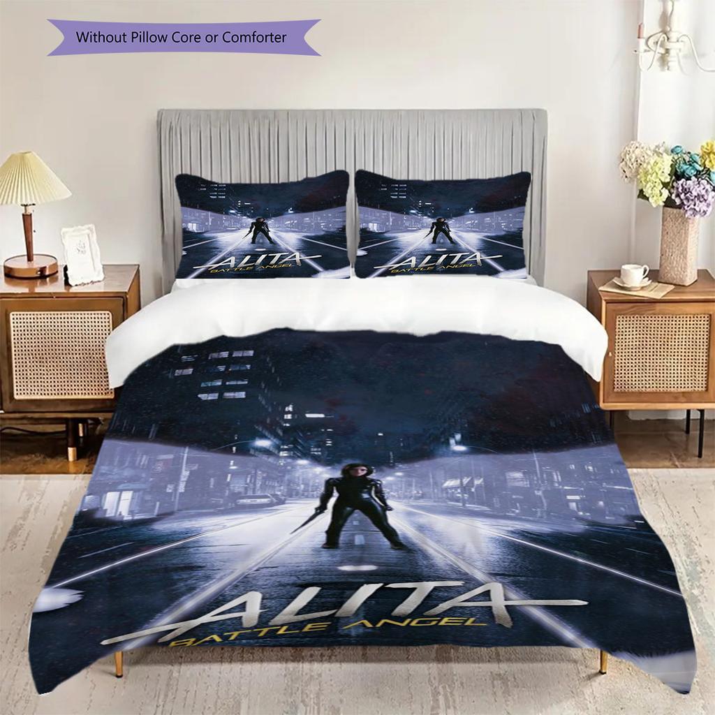 Future Warrior Alitas Battle Bedding (1 * duvet cover + 2 * pillowcase, without core) 2D Flat Soft and comfortable Duvet cover and pillowcase