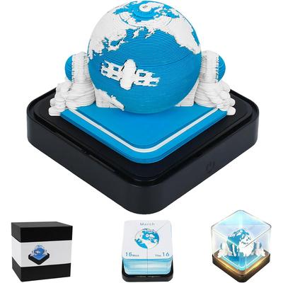 Calendar 2026 3D Art Calendar Memo Pad 2026,Creative Time Piece Calendar Earth with Light DIY Paper Carving Note Desk Decoration Gift
