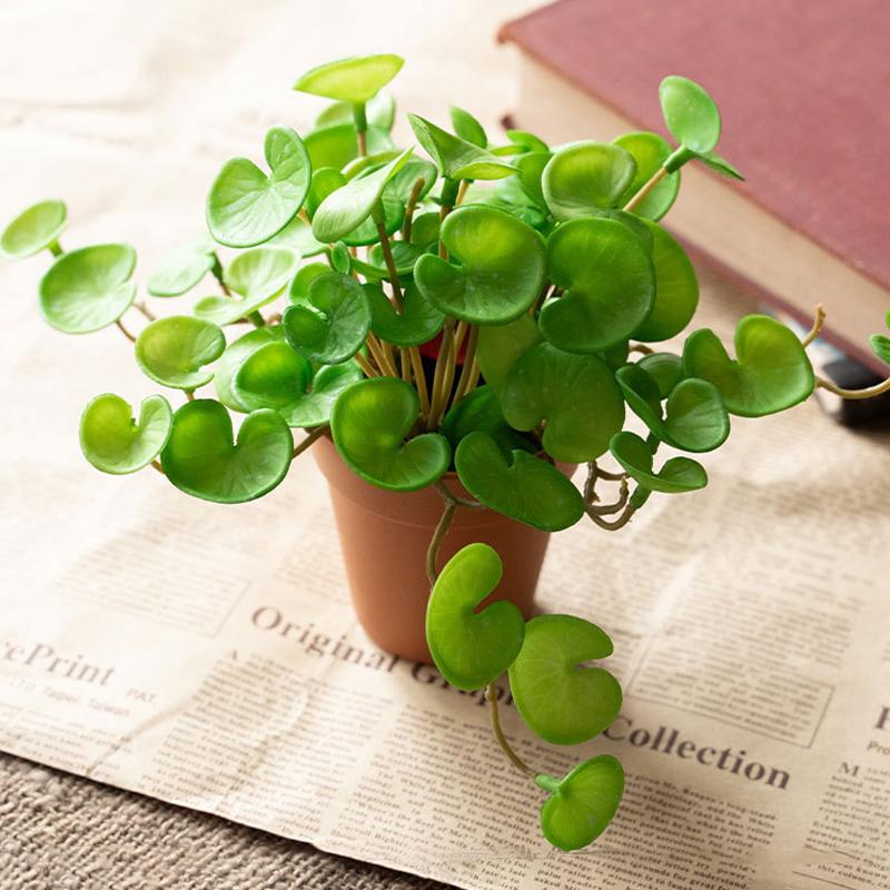 15cm Artificial Plant Mini Bouquet Copper Coin Grass Soft Glue Fake Green Plants Wall Hanging for Home Office Garden Decoration