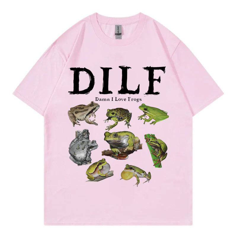 Dilf Damn I Love Frogs Graphic T Shirts Men's Women's Fashion Short Sleeve T-shirt Vintage Summer Street Clothing T-shirts Tops