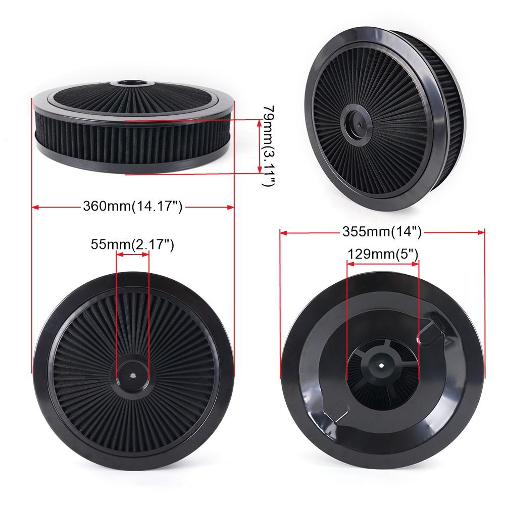 RASTP-14" x 3" Round Super Flow Thru Air Cleaner Filter Washable For 5-1/8 Carb Neck OFI149
