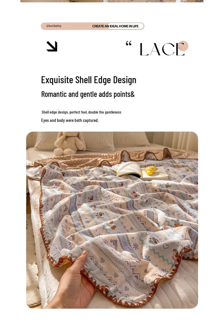 Pure Cotton Baby & Children's Gauze Fluff Blanket - Double Layer Nap/Sofa/Office Air Conditioning Quilt