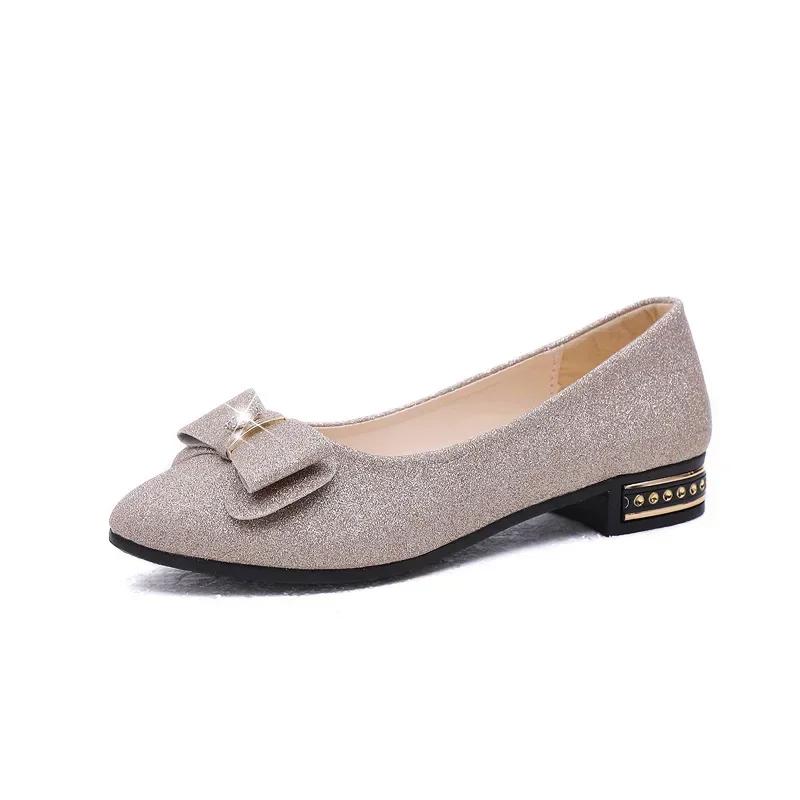 Fashion Korean casual shallow mouth single shoe women's summer new item bow frosted low heel rhinestone fashionable women's shoes