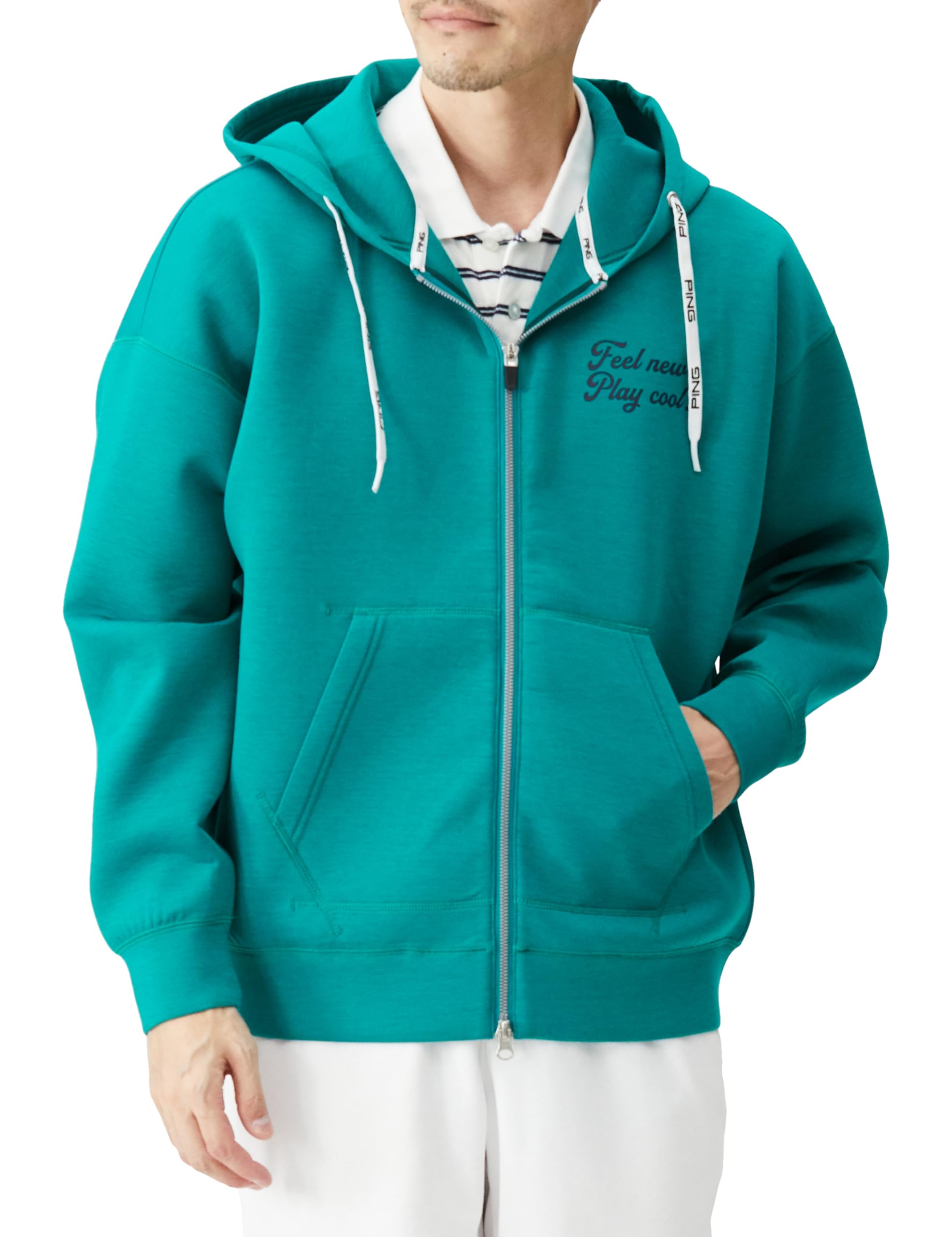 

PING Apparel Men s Long Sleeve Full-Zip Hoodie (Lightweight Cardboard Knit) / Golf Outerwear / 621-4162201 130_Green LL