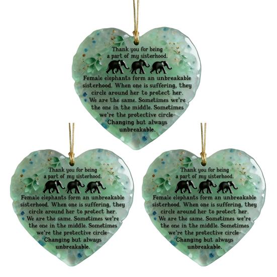 Elephant Sisterhood Keepsake Ceramic Round/Heart Ornament Elephant Friendship Hanging Ornaments Gift for Best Friends