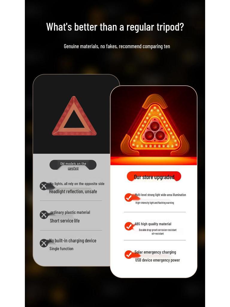 Solar Reflective Emergency Triangle Warning Light
