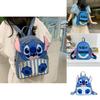 Lilo Stitch Blue Monster Printed Pu School Bag With Inner Card Pocket For Teens