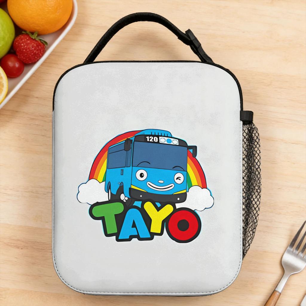 Cartoon Tayo The Little Bus Lunch Bag Retro Travel Lunch Box Custom Portable Insulated Thermal Tote Handbags