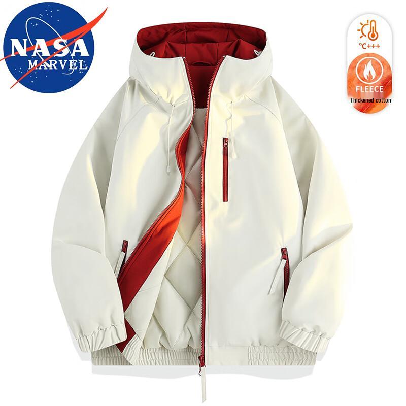 NASA MARVEL Men's Color Block Hooded Puffer Jacket