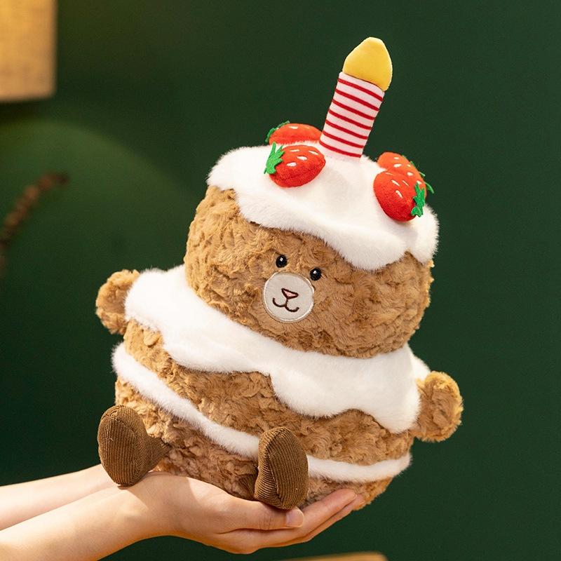 Creative Cute Strawberry Birthday Cake Bear Doll Plush Toy Bear Doll Children'S Holiday Gift Doll Premium Durable