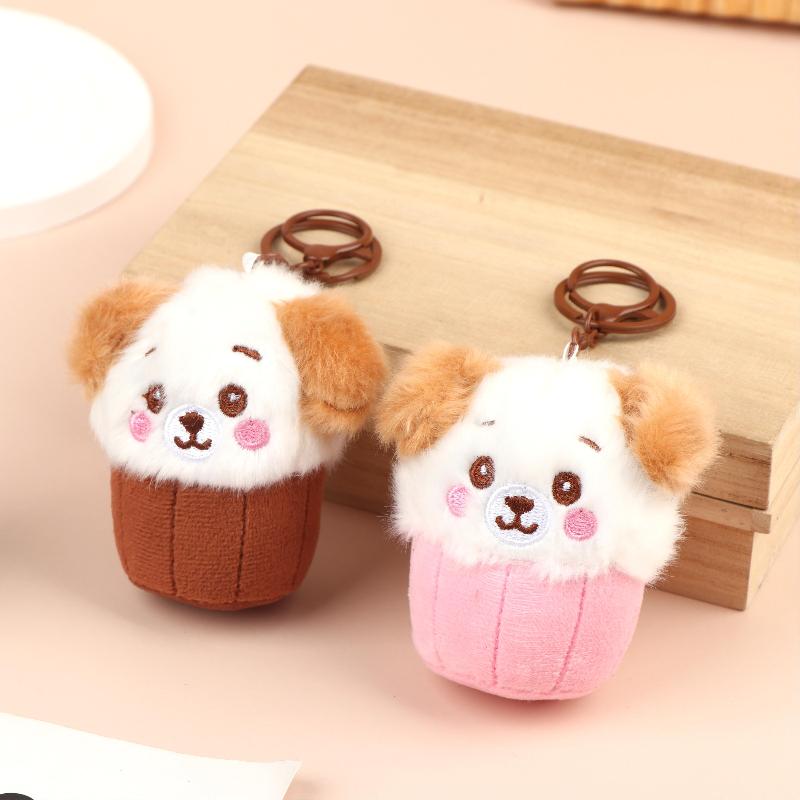 Cute Teacup Dog Plush Keyring Mini Fluffy Soft Stuffed Doll Hanging Pendant for Key Handbag Travel Use