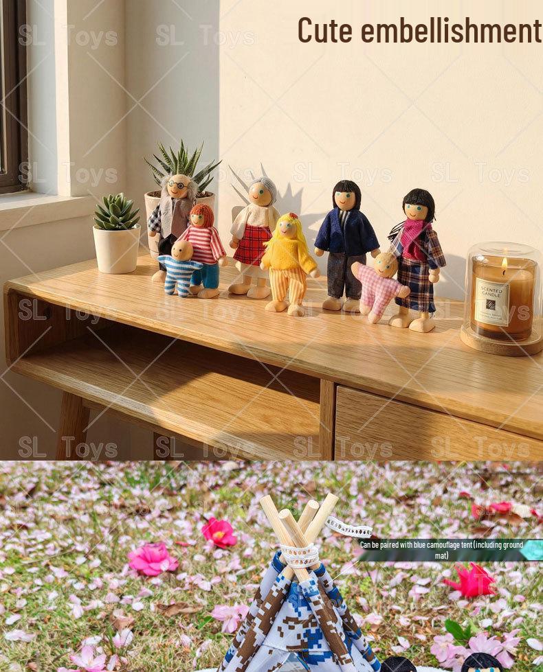 Plaid Handmade Fabric & Wood Grid Doll Figurines – Cute Mini Ornaments for Playhouse Decor