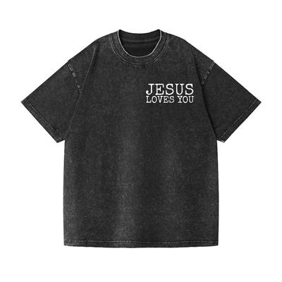 Jesus Loves You Chest Print Washed Oversized T-Shirt Christian Faith Casual Tee