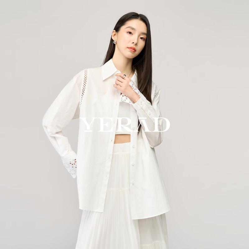 YERAD Women s Loose Lace Floral Cotton-Feel White Shirt S