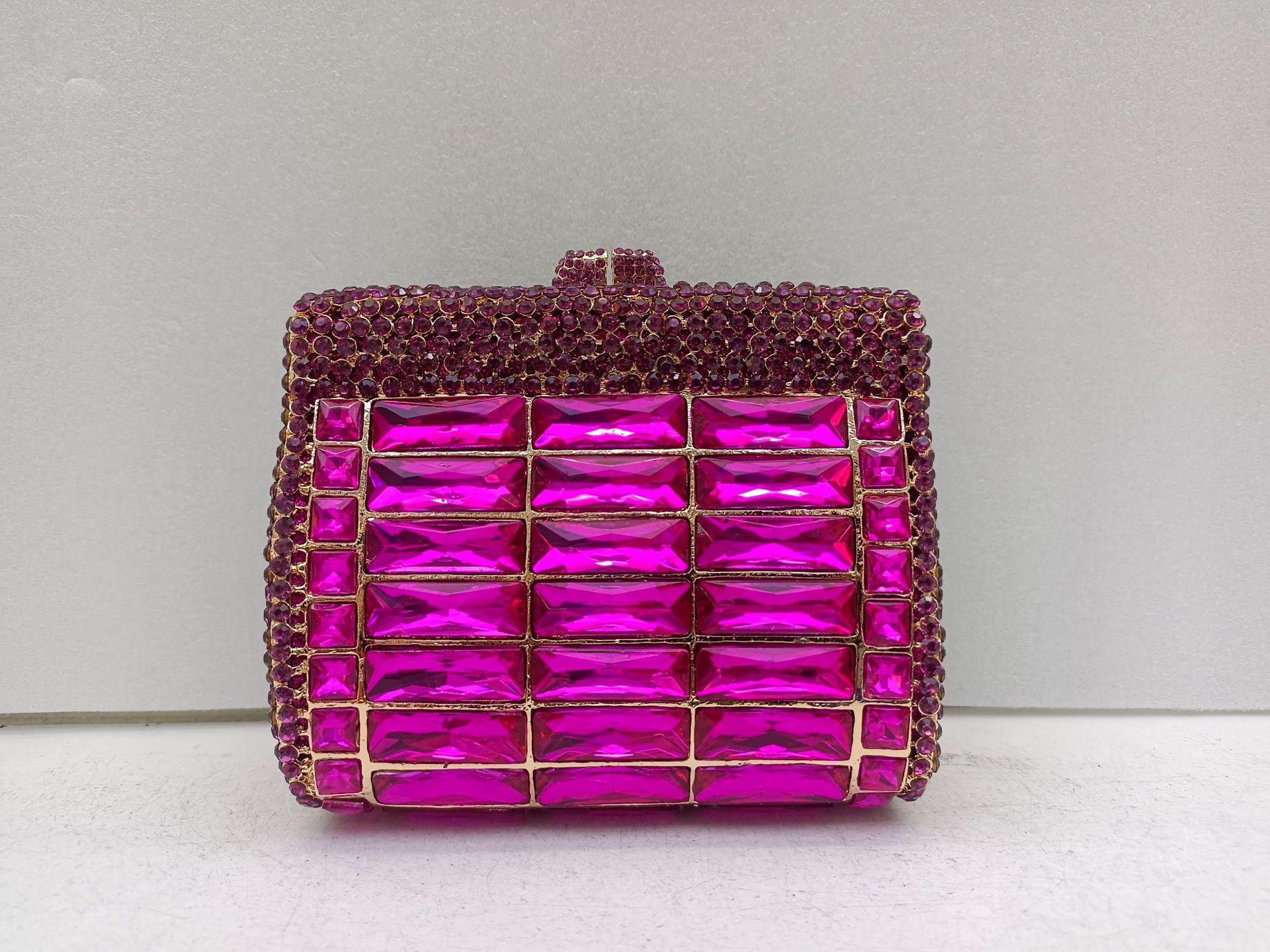 Unique Diamond Spot Dinner Bag Empty Metal Hard Box Diamond Bag Banquet Dress фуксия