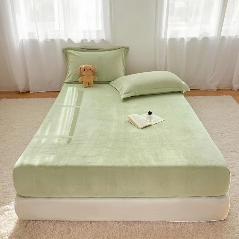 Autumn Winter Warm Fitted Bed Sheet Flannel Soft Comfortable Queen Bed Sheets Thicked Coral Fleece Mattress Cover Plush Bedsheet