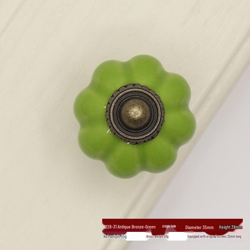 Hand-Painted Ceramic Floral Pumpkin Drawer & Cabinet Handle