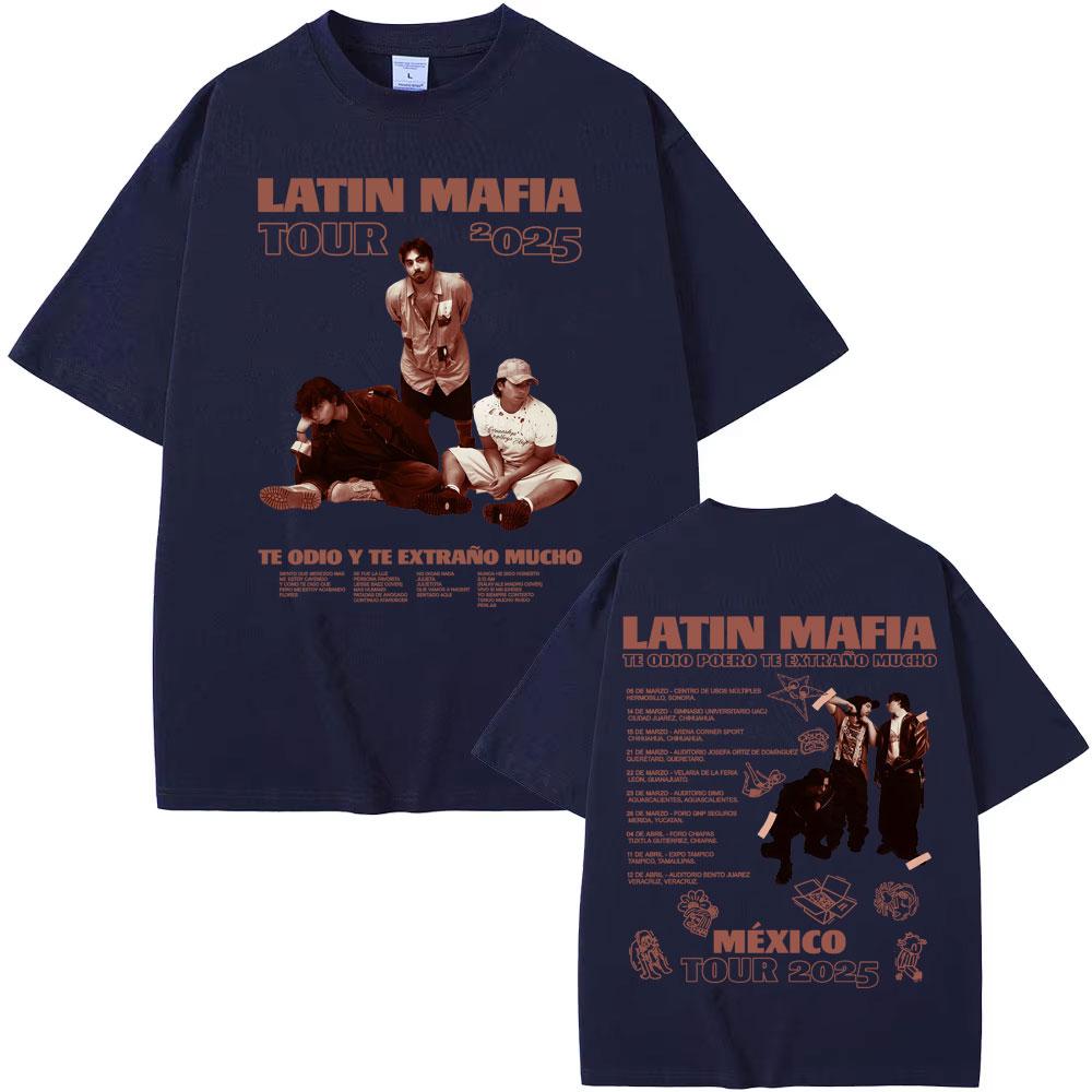 Rock Band Latin Mafia Mexico Tour 2025 Graphic T-shirts Men's Clothing Harajuku Hip Hop Punk Oversized T Shirt Unisex Streetwear