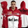 Unisex Embroidered Racing Style Hooded Sweatshirt Lightweight Cotton Long Sleeve Casual Wear