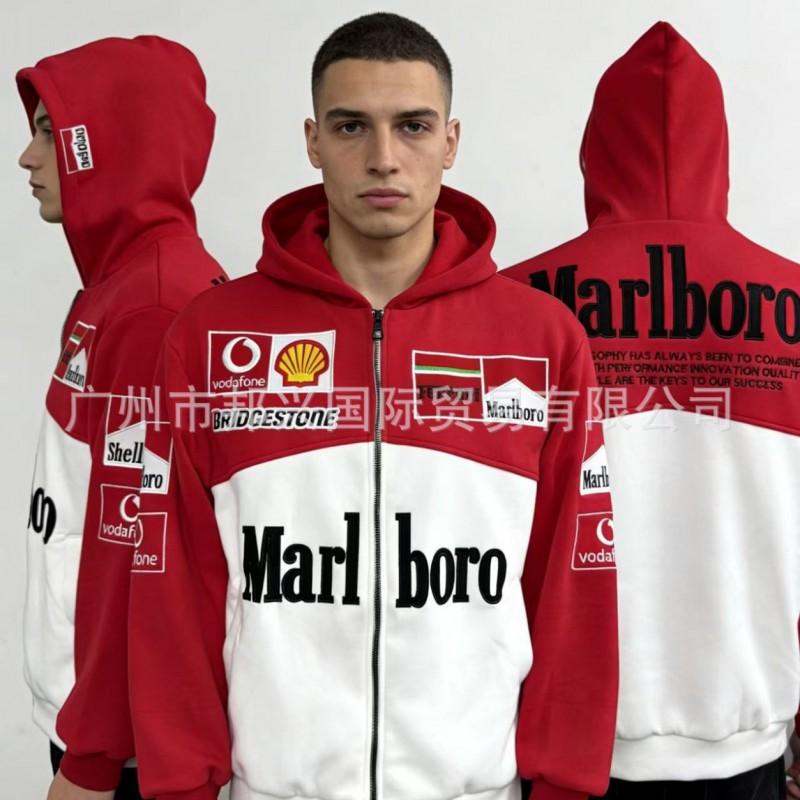 Unisex Embroidered Racing Style Hooded Sweatshirt Lightweight Cotton Long Sleeve Casual Wear